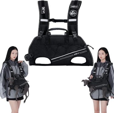 Сумка-переноска та повід для собак, повід для собак з підтримкою, регульовані, дихаючі, м'які ремені для собак, ідеально підходить для собак з обмеженими можливостями, розмір M (4–8) кг, чорний