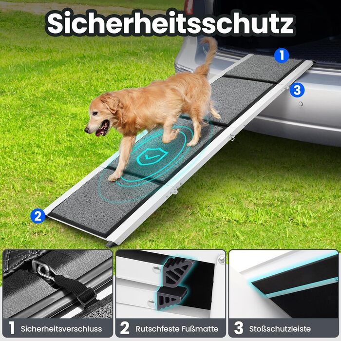 Східці для собак DAISTERN, розкладні, 170 x 44 см, з м'яким килимом, металевий каркас, для собак маленьких, середніх та великих порід