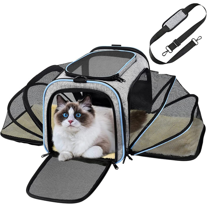 Транспортна сумка для тварин: переноска для котів та собак, сіра/світло-блакитна