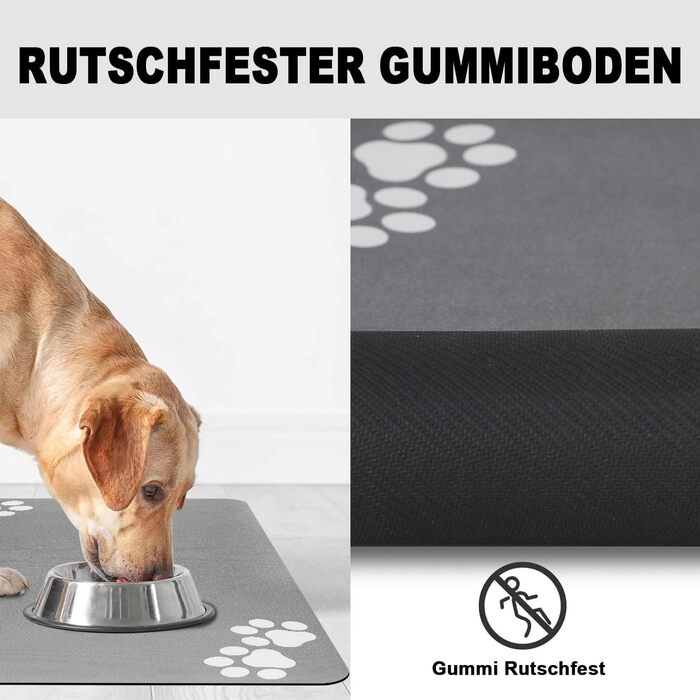 Підкладка під миску для собак та котів, неслизька, сіра, 40x60 см. Швидковисихаюча, легко миється. Підходить для собак та котів.