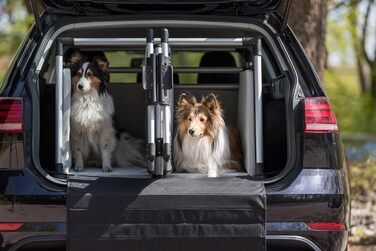 Трійзі Двомісна переносна клітка для собак з алюмінію, 93 x 64 x 83 см, з висувною перегородкою, безпечним замком, неслизьким килимком - 39345 срібна, L 93 x B 83 x H 64 см