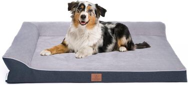 Ортопедичне лежанка для собак преміум-класу з піною Egg Foam, XL, сірий колір. Зручна петля для перенесення, водонепроникний внутрішній чохол, знімний та пральний чохол, 106 x 81 x 17 см.