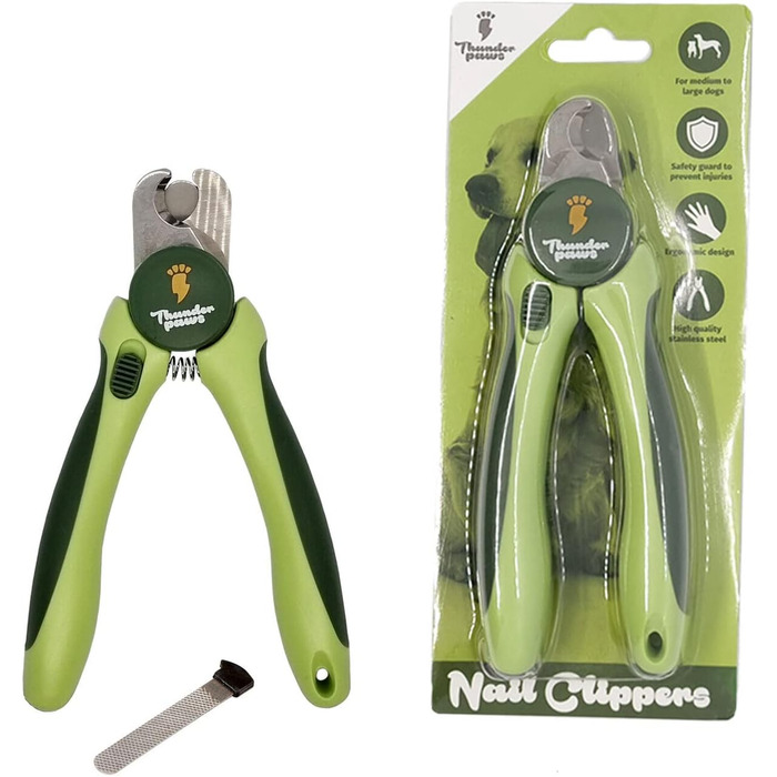 Професійна кусачка для догляду за кігтями собак Thunderpaws з захистом, блокуванням та пилочкою (середня/велика, зелена)