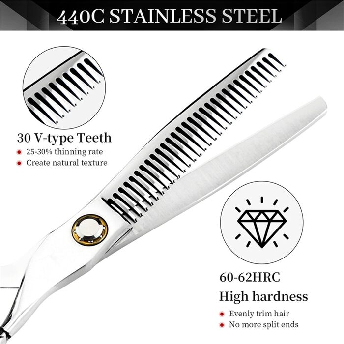 Набір професійних ножиць для грумінгу собак 6 дюймів: прямі та проріджуючі ножиці з регулюванням та золотою ручкою