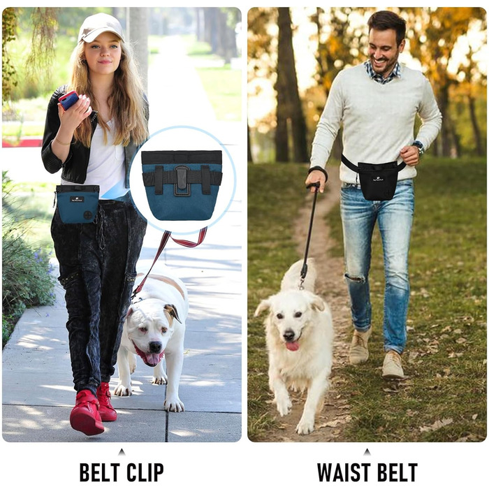 Сумка для ласощів для собак з магнітною застібкою та регульованим поясом, навчальна сумка, портативна сумка для перекусів для прогулянок на відкритому повітрі (Чорний, принт з тваринами)