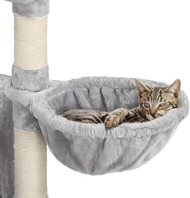 Кігтеточка для котів Yaheetech, 96 см, з корзиною-будиночком та сизалевим покриттям, кліматична колона, сірий колір