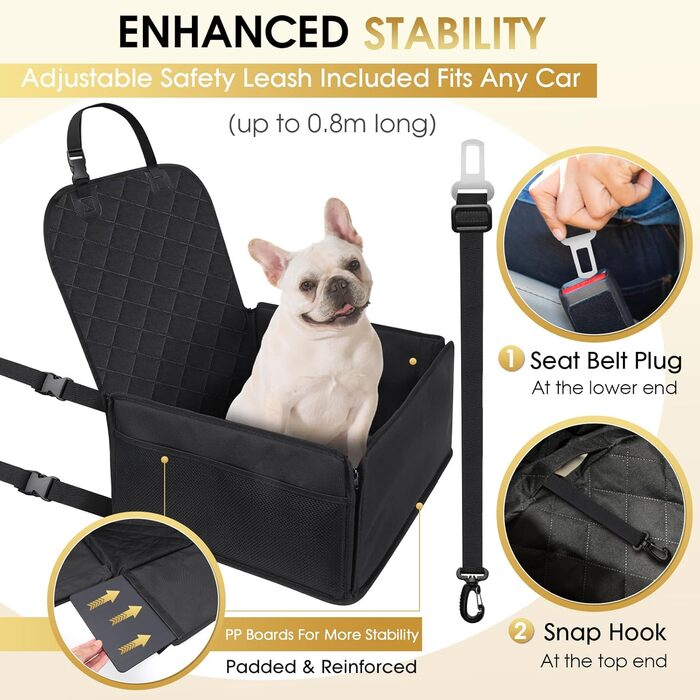 Автомобільний лежак для собак Mozvvco - стабільний, водонепроникний, для заднього та переднього сидіння, чорний