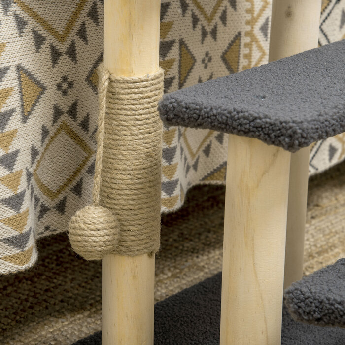PawHut 3 сходинки Cat Stairs 48H см Сходи для домашніх тварин з тедді тканиною для маленьких кішок сірого кольору, ідеально підходять для людей похилого віку та дрібних порід