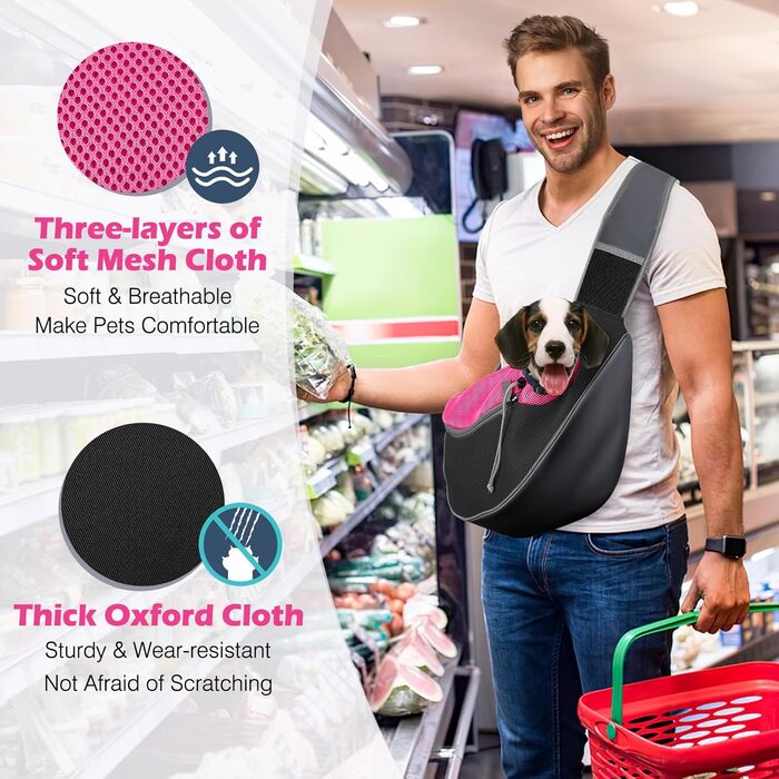 Сумочка-переноска для собак Pawaboo, оновлена версія з кишенею для гаджетів, регульована, для вигулу на вулиці - чорна (Magenta-2025 Upgedated, L)