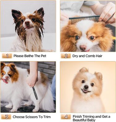 Набір професійних ножиць для грумінгу собак та котів Gimars 4CR (6-в-1) з безпечними закругленими кінцями, включає прямі, філірувальні та вигнуті ножиці та гребінець