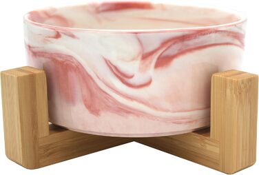 Керамічна миска для собак та котів Pet Wiz з бамбуковим підставкою, піднята миска для зручного харчування, 850 мл, 5 кольорів (Мраморний сірий, Мраморний рожевий)