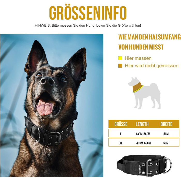 Нашийник для собак OneTigris 5 см з ручкою та патчем, чорний, розмір L