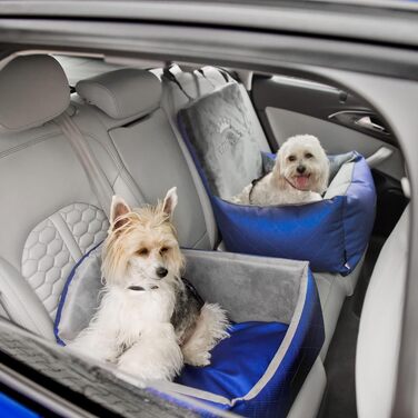 Автокрісло для собак 2в1 | Універсальне миюче автокрісло для заднього та переднього сидіння | Лежанка для собак та котів | Штучна шкіра, пухнастий плюш | 48 x 48 см (Блакитний)