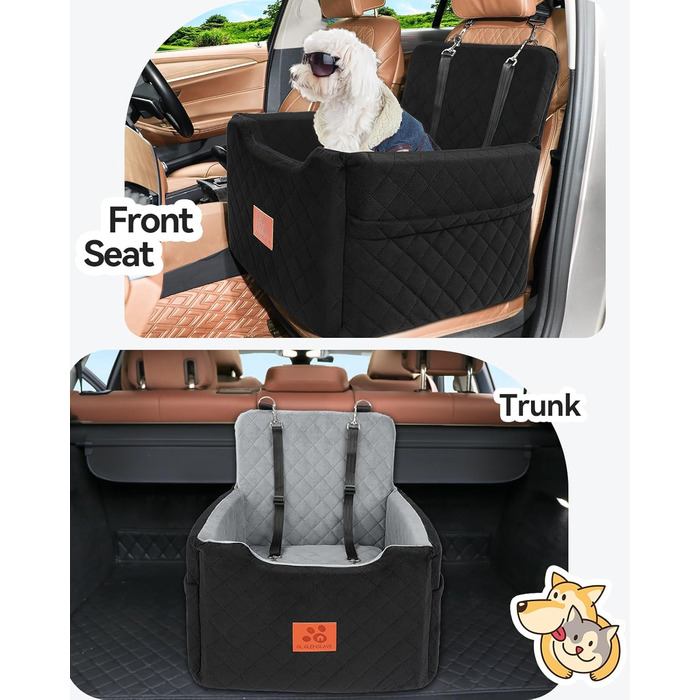 Автокрісло для собак, чорне, до 15 кг, з двома ременями безпеки, знімний та пральний чохол