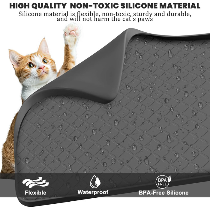 Килимок для котячого туалету Silikon Katzenklo Matte XXL 88x56 см, чорний – водовідштовхувальний, антиковзкий, легко чиститься, для багатоквартирних домівок