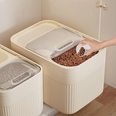 Герметичний контейнер для зберігання корму для тварин (до 13,6 кг), для собак, котів та іншого корму, з мірним стаканчиком, білий