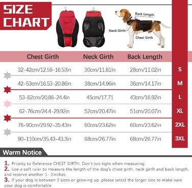 Водонепроникний зимовий одяг для собак: тепла куртка для маленьких, середніх та великих собак. Зимовий одяг для Лабрадора, Чихуахуа, Французького бульдога. З безпечними світловідбиваючими смугами. Червоний колір.