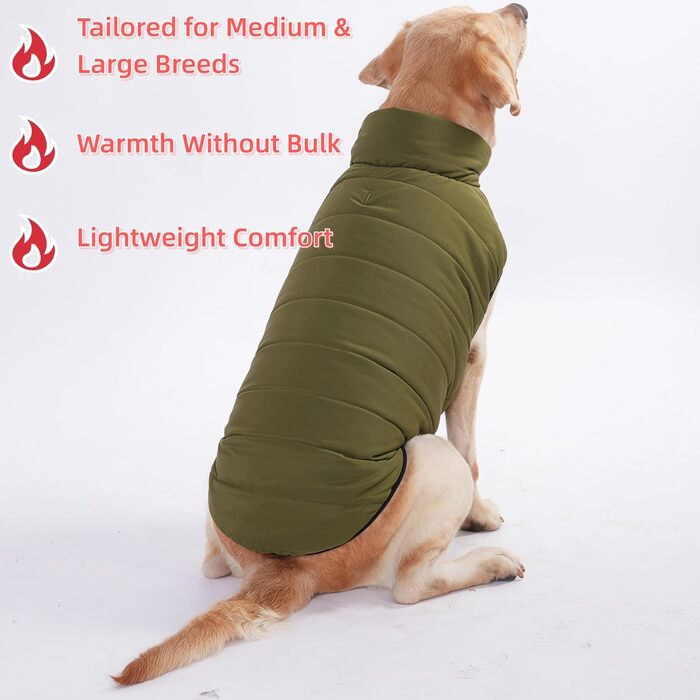 Зимова куртка для собак LovinPet, двостороння, розміри M, L, XL, куртка з ґудзиками, вітронепроникна, снігонепроникна та водонепроникна, темно-зелена та сіра для холодної погоди