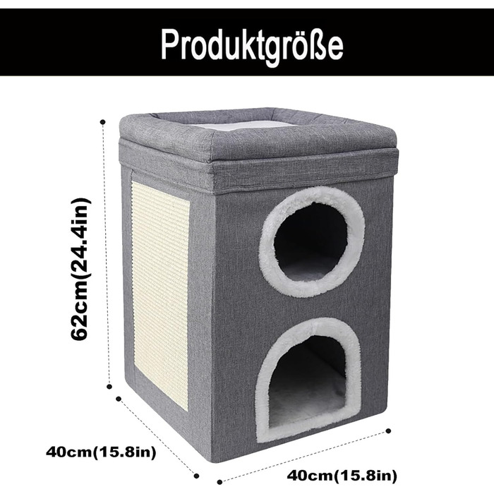Котячий будиночок-крісло з когтеточкою, 3 рівні, 2 будиночки, когтеточка-дошка, для котів до 20 кг, сірий