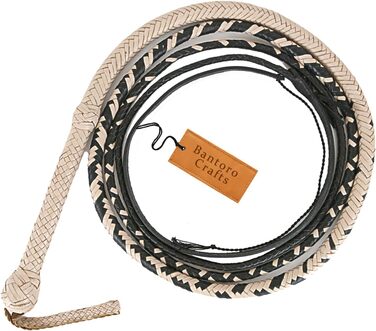 Чорно-кремова батогом з кенгурячої шкіри, важка батогом для биків з 16 пасмами, сплетений шкіряний пояс та шкіряна підкладка всередині, гучна, дзвінка батогом, стиль Індіани Джонса, для верхової їзди, кінний спорт, 6 метрів