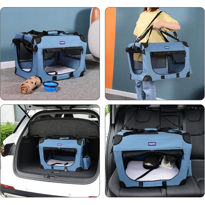 Складана переноска для котів і собак Petprsco, м'які стінки, 3 дверцята, з ременями, для подорожей, портативна