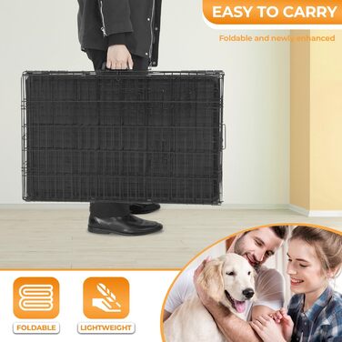 Велика металева клітка для собак PayLessHere, подвійні двері, складна, з перегородкою та ручкою, для середніх і великих порід, для подорожей, дому і вулиці, пластиковий піддон, 122 см (48 дюймів), чорна
