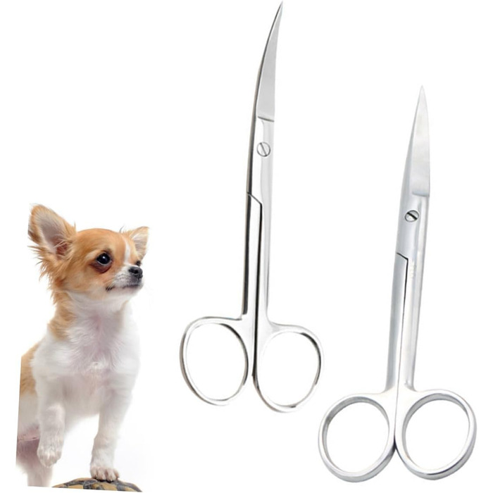 Набір з 2 професійних фризьорських ножиць для тварин Ipetboom з нержавіючої сталі. Круглий наконечник, для дому та салону, прямі та зігнуті кінці.
