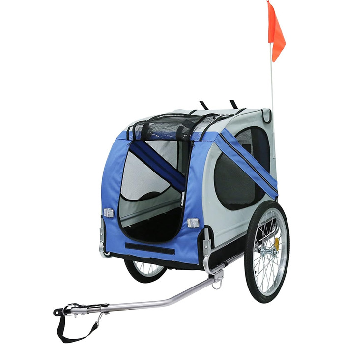 Складаний велопричіп для собак, Oxford-тканина, з ременем безпеки та прапорцем, 137*73*90см (блакитно-сірий)