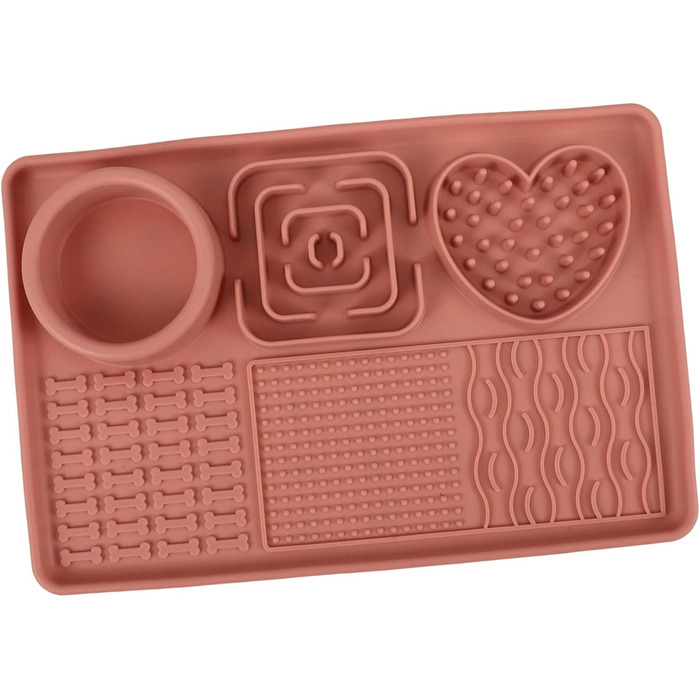 Килимок для годування собак та котів з присосками, нековзний, для повільного годування, рожевий, велика місткість