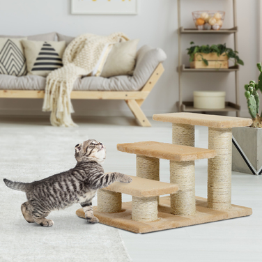 PawHut Cat сходи для старих котів з артритом, висота сходинки 11см, сходи для собак і кішок, плюшеві, кремовий колір