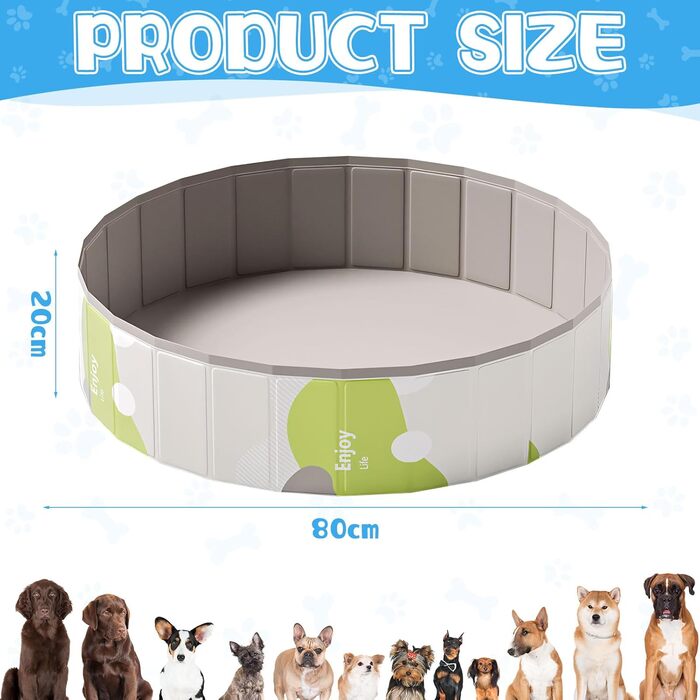 Дитячий басейн для собак та дітей, складний, з товстого ПВХ, антиковзкий, для балкона, саду, великих собак, кошенят, цуценят (A1-80*20)