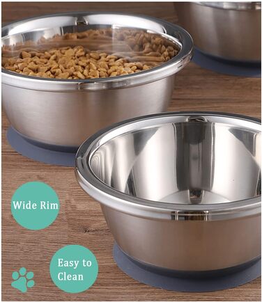 Набори мисок для собак QANIUOS з нержавіючої сталі (2 шт.), неслизькі, об'єм 2200 мл, для великих та середніх собак
