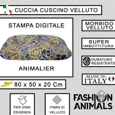 Овальне лежанка для тварин з велюру – М'яке ліжко для собак, не знімний чохол – Лежанка для котів та собак у стилі Animalier – Зроблено в Італії (Versus)
