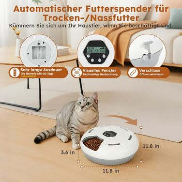 Автоматичний годівник для котів та собак з охолодженням, 6 порцій, акумуляторний таймер