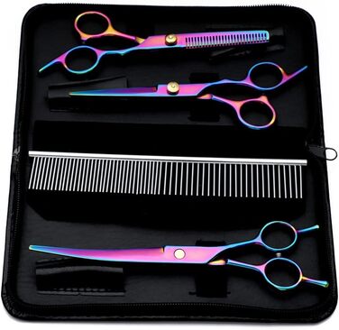 Набір професійних ножиць для грумінгу собак та котів: ножиці для вирівнювання, ножиці з прямим лезом, гребінець для догляду за шерстю