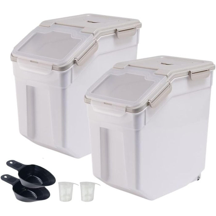 Контейнер для зберігання корму для собак, зерна, рису, борошна: вологостійкий, пластиковий, з кришкою-замком та колесами (сірий)