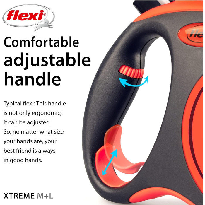Рулетка для собак Flexi Xtreme L - міцна, 7.9 м, посилене гумове обплетення, світловідбиваючі елементи, регульована ручка, оранжево-чорний, Large