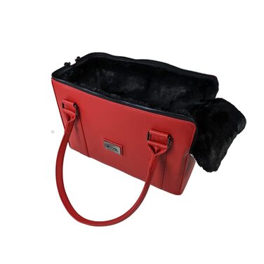 Сумка-переноска для собак MYXA Classi, авіапереноска, сумочка для собак з відстібним дашком (з кишенею), червоний колір, з ручками та клатчем