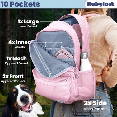 Rubyloo Оригінальний рюкзак для собак Doggy Bag – рюкзак для собак з відділенням для ноутбука, 2 BPA-вільні миски, контейнер для корму, серветка, кишеня для ласощів – сумка-рюкзак для собак та їх власників