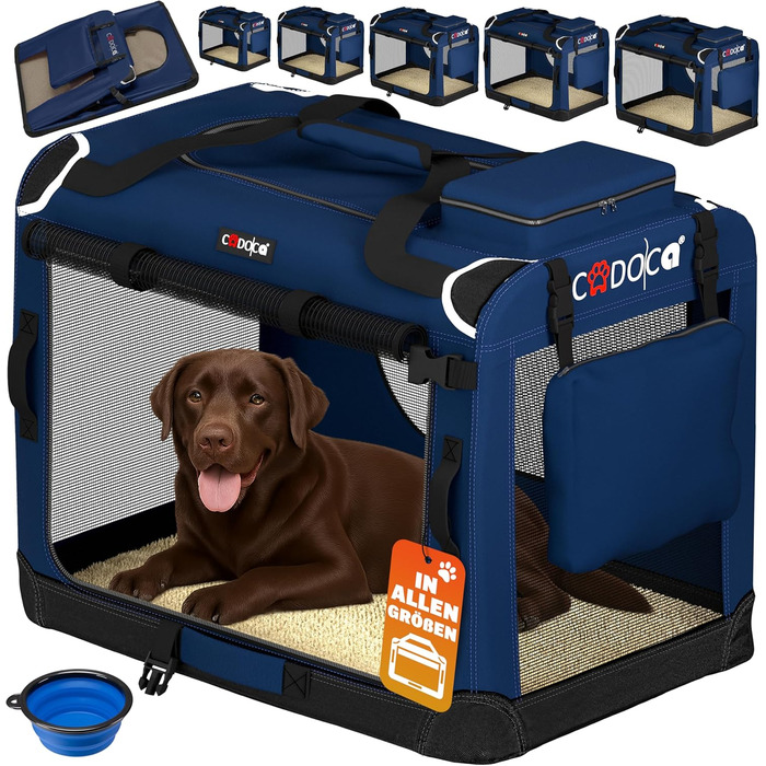 CADOCA® Розкладна переноска для собак L 70x52x50 см, міцна, дихаюча, для подорожей в авто, синього кольору