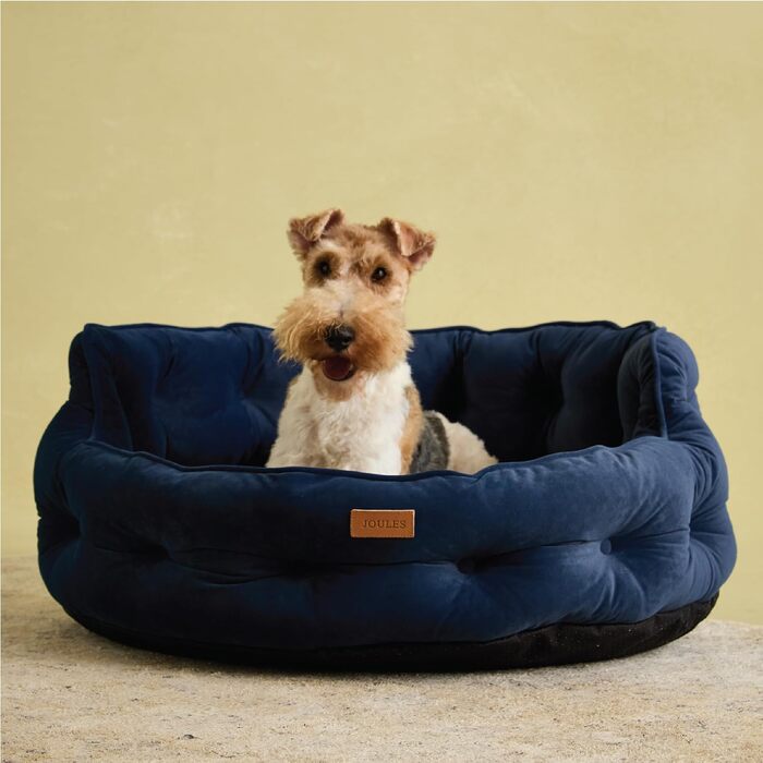 Ліжко для собак Roewood x Joule Chesterfield, невелике, розкішне, з антиковзким дном, додатковою підкладкою та підтримкою, дизайн у стилі Chesterfield, зручне місце для відпочинку (темно-синій, 70x70x27 см)