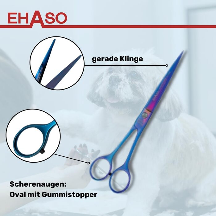 Професійна випрямна ножиця для собак з титану EHASO - 19 см - для будь-якого типу шерсті