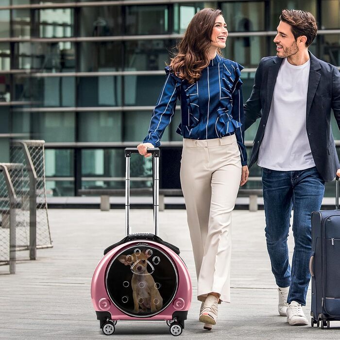 Рюкзак для тварин PETCUTE, рожевий: комфортний перенос для собак та котів до 7.5 кг, з виймальною підстилкою та преміум-колесами