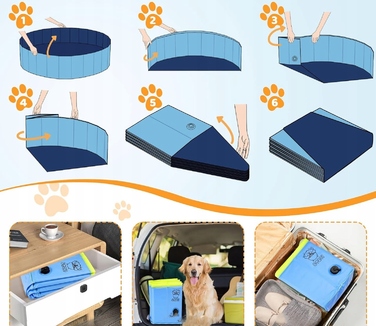 Складаний басейн для собак великого розміру, протиковзкий, для саду та двору (120x30 см)