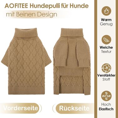 Теплий зимовий светр для великих собак AOFITEE з високим коміром, розмір XXL (2XL), коричневий