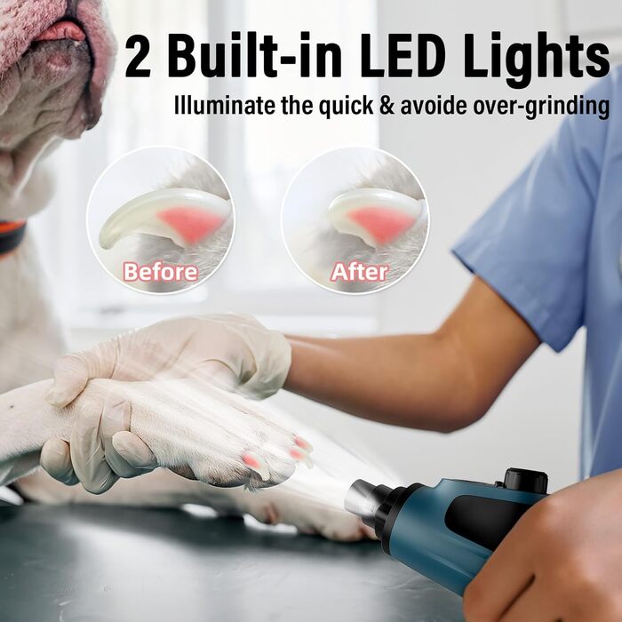 Шліфувальник кігтів для собак Casfuy Smarter Krallenschleifer 6-ступінчатий – 50% потужніший, з LED-підсвіткою, тихий, перезаряджається, для собак та котів різних розмірів, темно-синій