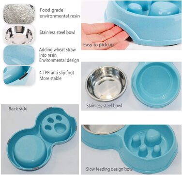 Миска для собак Frenchie Fress, нержавіюча сталь, інтерактивна, для повільного годування, екологічна, біла (блакитна)