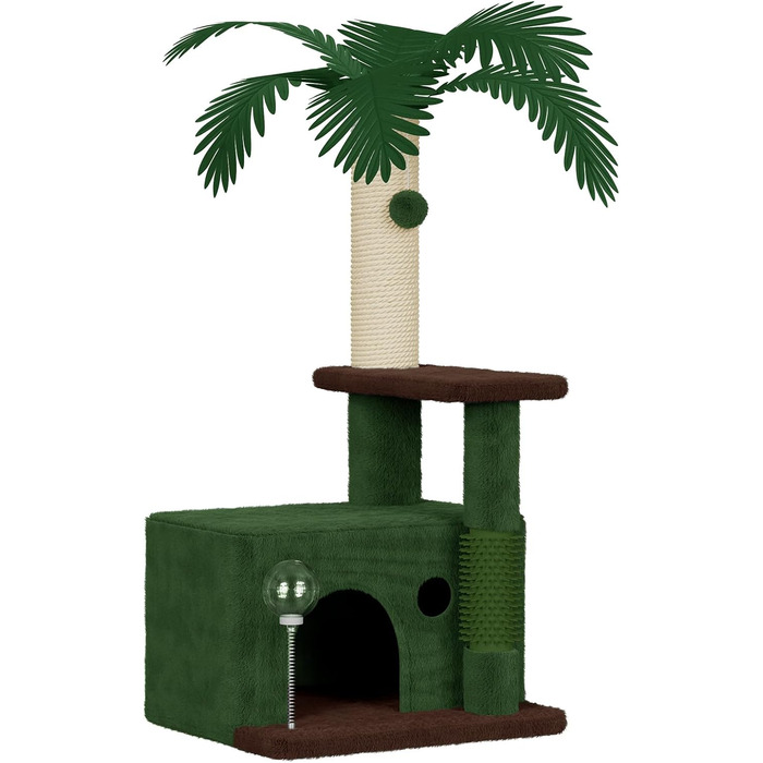 Котячий комплекс Kratzbaum 90 см: кігтеточка, будиночок та іграшки для котів (зелений)