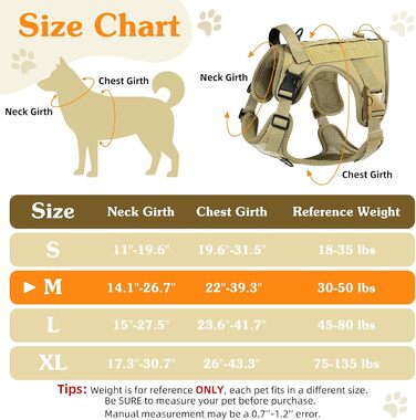 Тактичний нашийник для собак VavoPaw з панеллю Molle та світловідбиваючими смугами, армійного кольору, розмір L (45-80 фунтів, обхват грудей 23.6-41.7', шиї 15-27.5')