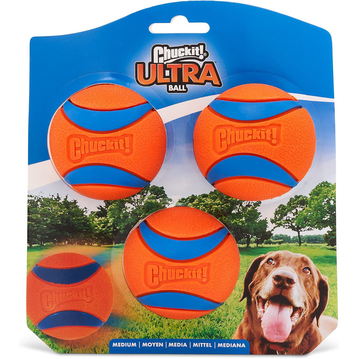 Chuckit! Ultra Ball – іграшковий м'яч для собак, міцний гумовий, високий відскок, плаваючий, сумісний з пусковим пристроєм, 3 шт, розмір M